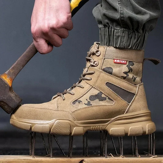 Bottes de travail pour hommes, chaussures de sécurité Anti-perforation, chaussures de travail à bout en acier, bottes de Combat indestructibles en plein air dans le désert, protection