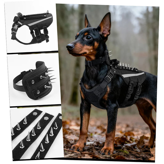 Heavy Duty Tactical Dog Harness with Reflective Strip Anti-Harassment Adjustable Protective Pet Harness for Military Training