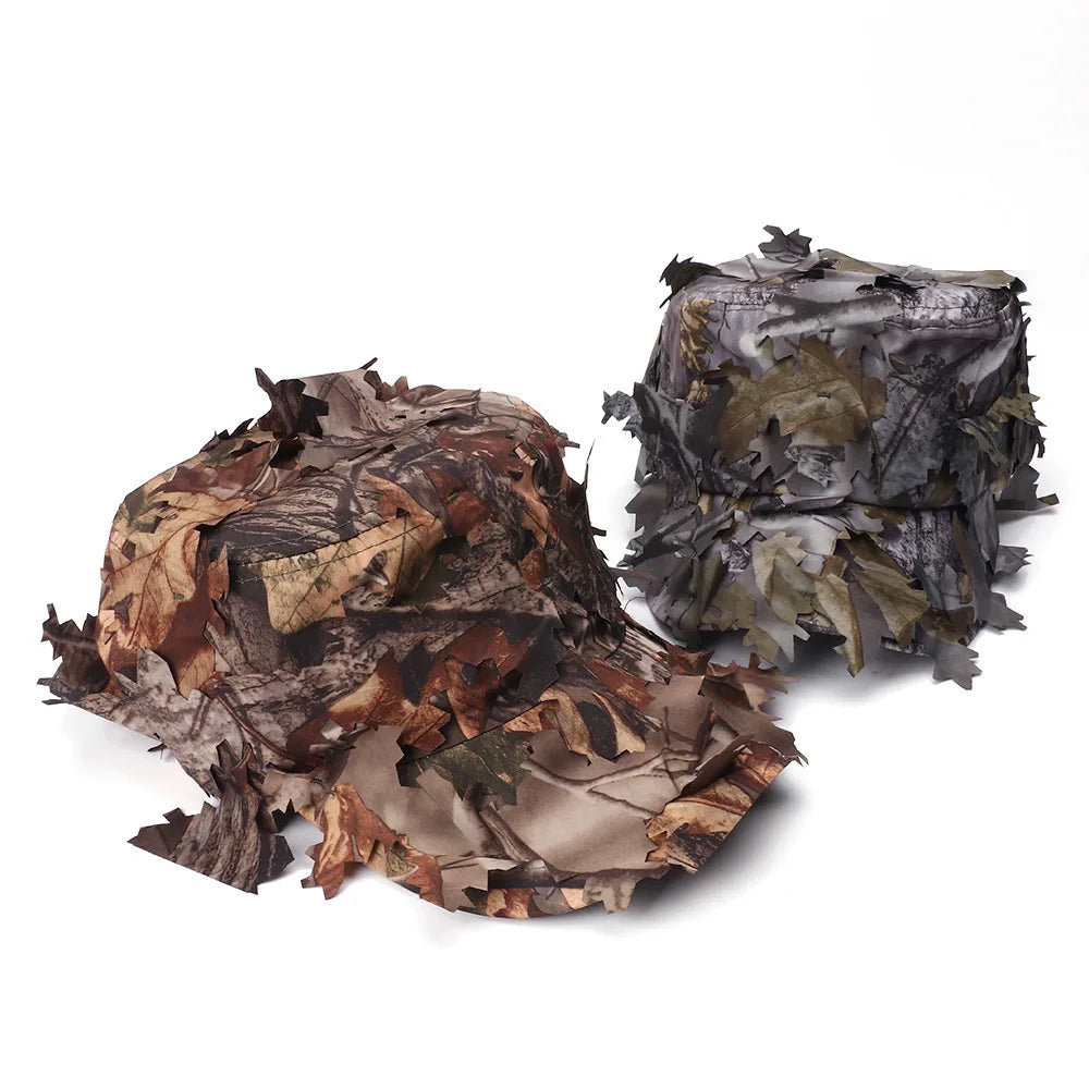Camouflage Boonie Hats for Men 3D Leaves Camo Tactical Cap Ghillie Caps Hunter Sniper Hats for Hunting Fishing Sunshade Hunting
