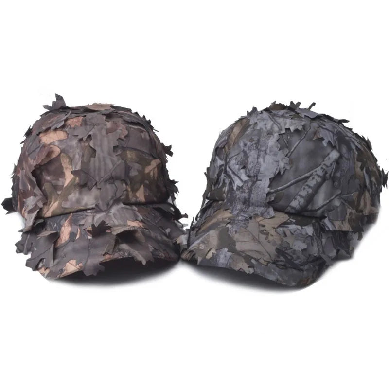 Camouflage Boonie Hats for Men 3D Leaves Camo Tactical Cap Ghillie Caps Hunter Sniper Hats for Hunting Fishing Sunshade Hunting