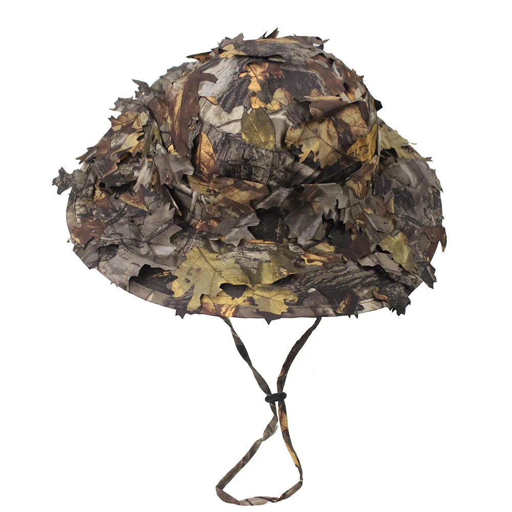 Camouflage Boonie Hats for Men 3D Leaves Camo Tactical Cap Ghillie Caps Hunter Sniper Hats for Hunting Fishing Sunshade Hunting